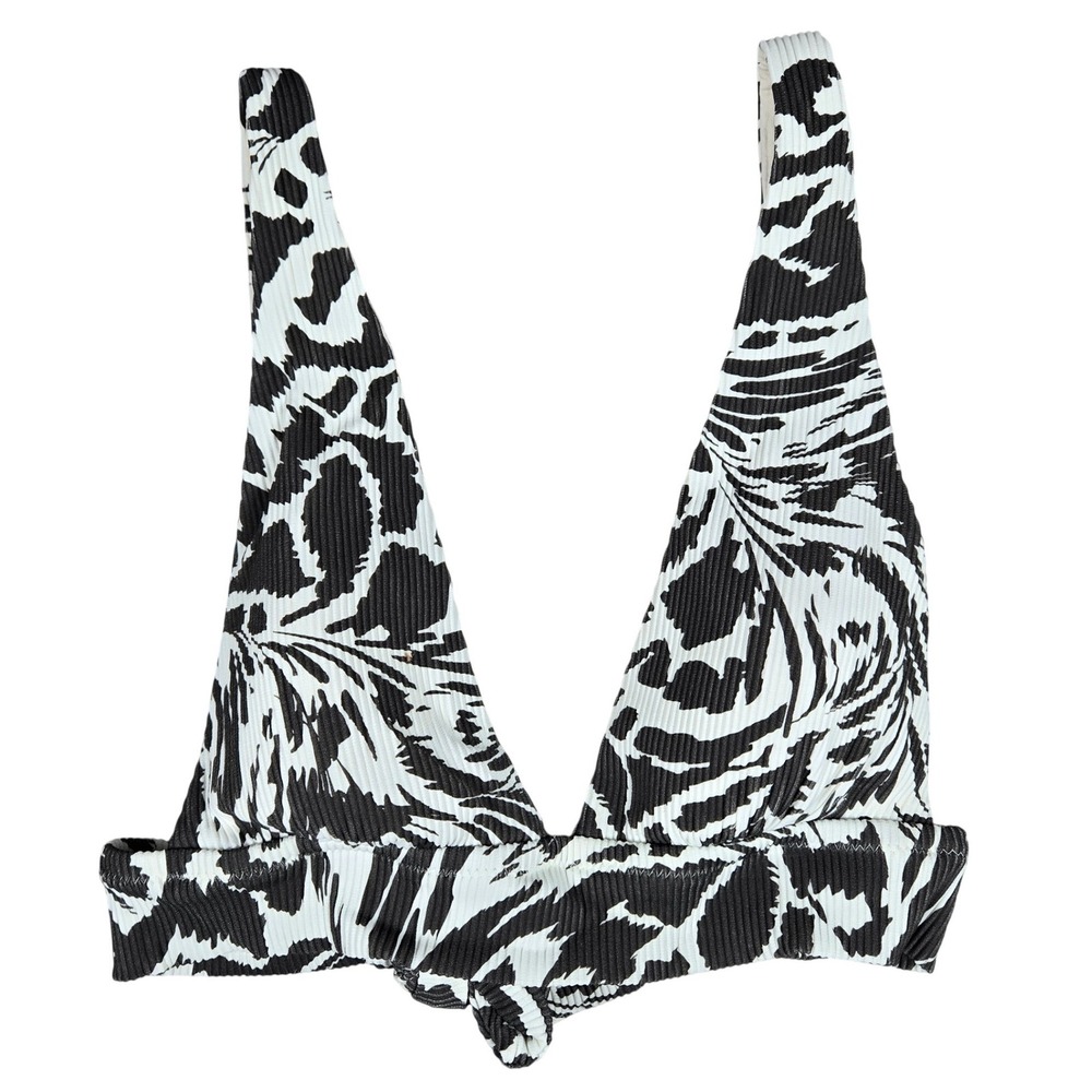 Aerie Women XS Triangle Bikini Top Ribbed Zebra Print Black White Swim